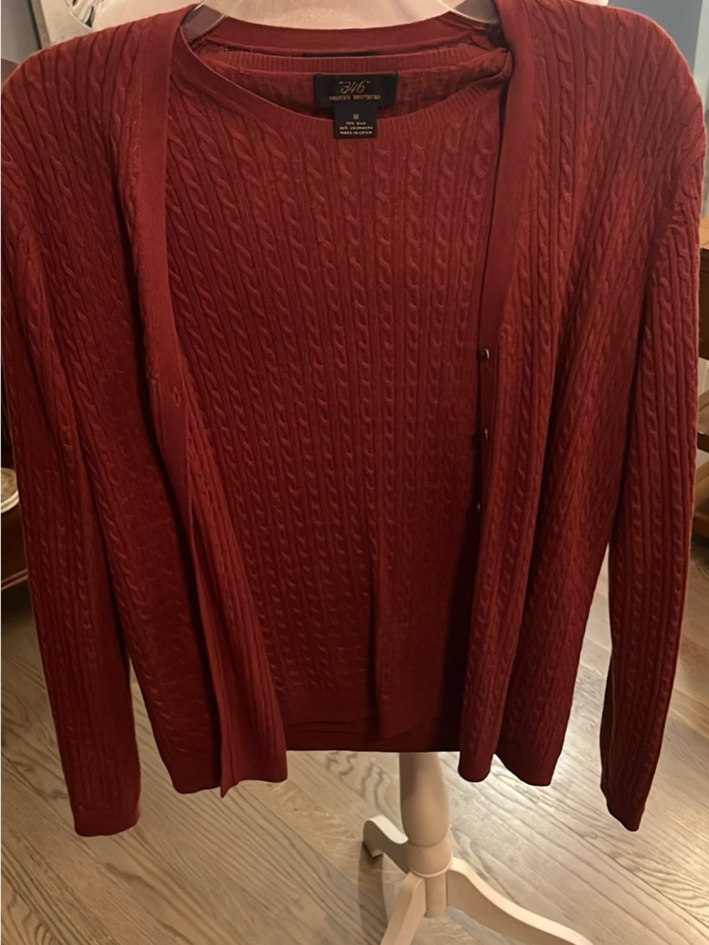 Brooks Brothers Women's Cable Knit Cardigan and Sweater Set in Rust